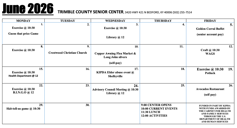 April 2026 monthly school calendar with events and dates in a black-and-white grid