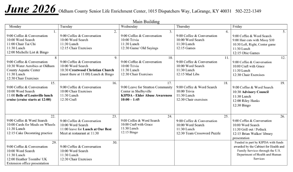 April 2026 monthly calendar with a grid of dates and small event notes