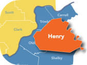 Color-coded county map with Henry County highlighted in orange among surrounding counties.