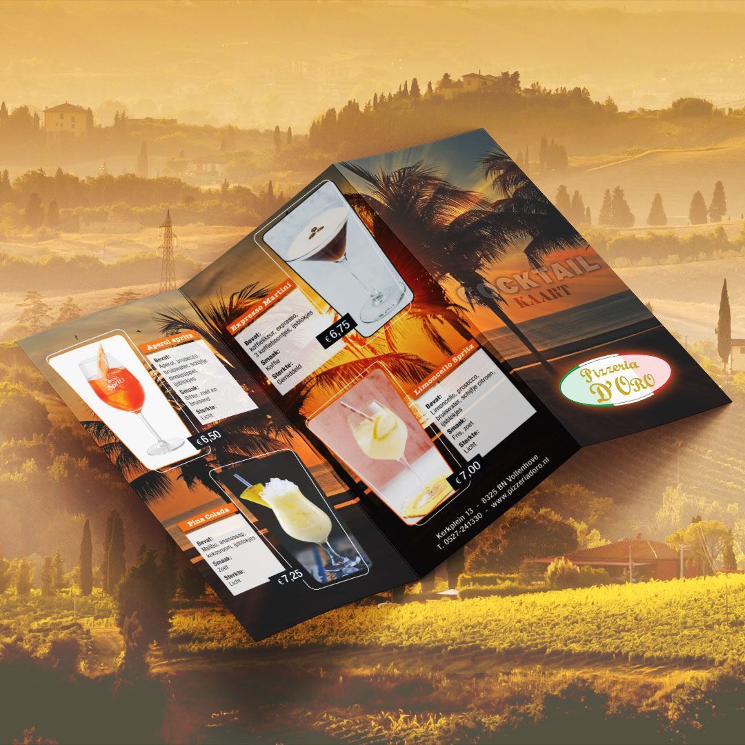 Cocktailkaart Pizzeria d'Oro - Vollenhove by reclamestudio Morant