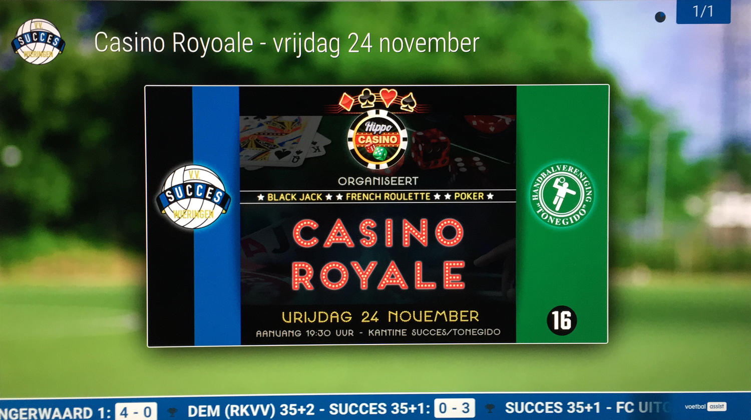 Schermadvertentie Casino Royal t.b.v. kantine v.v. Succes by reclamestudio Morant