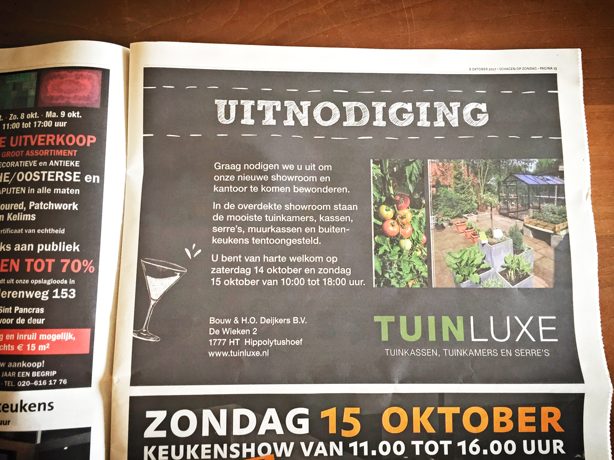 Krantenadvertentie Tuinluxe.nl by reclamestudio Morant