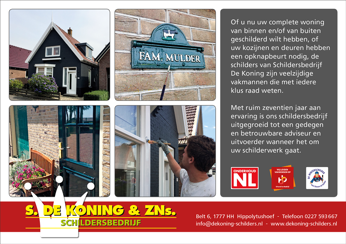 Advertentie schildersbedrijf De Koning by reclamestudio Morant