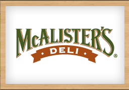 the logo for mcallister 's deli is on a white background