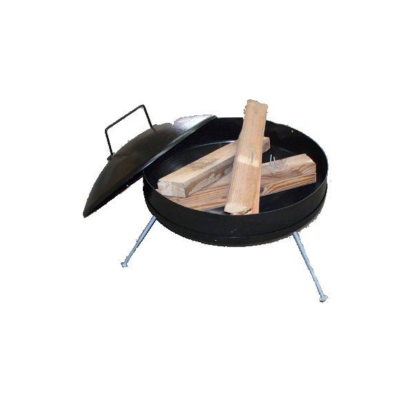 A fire pit with the lid open and wood in it