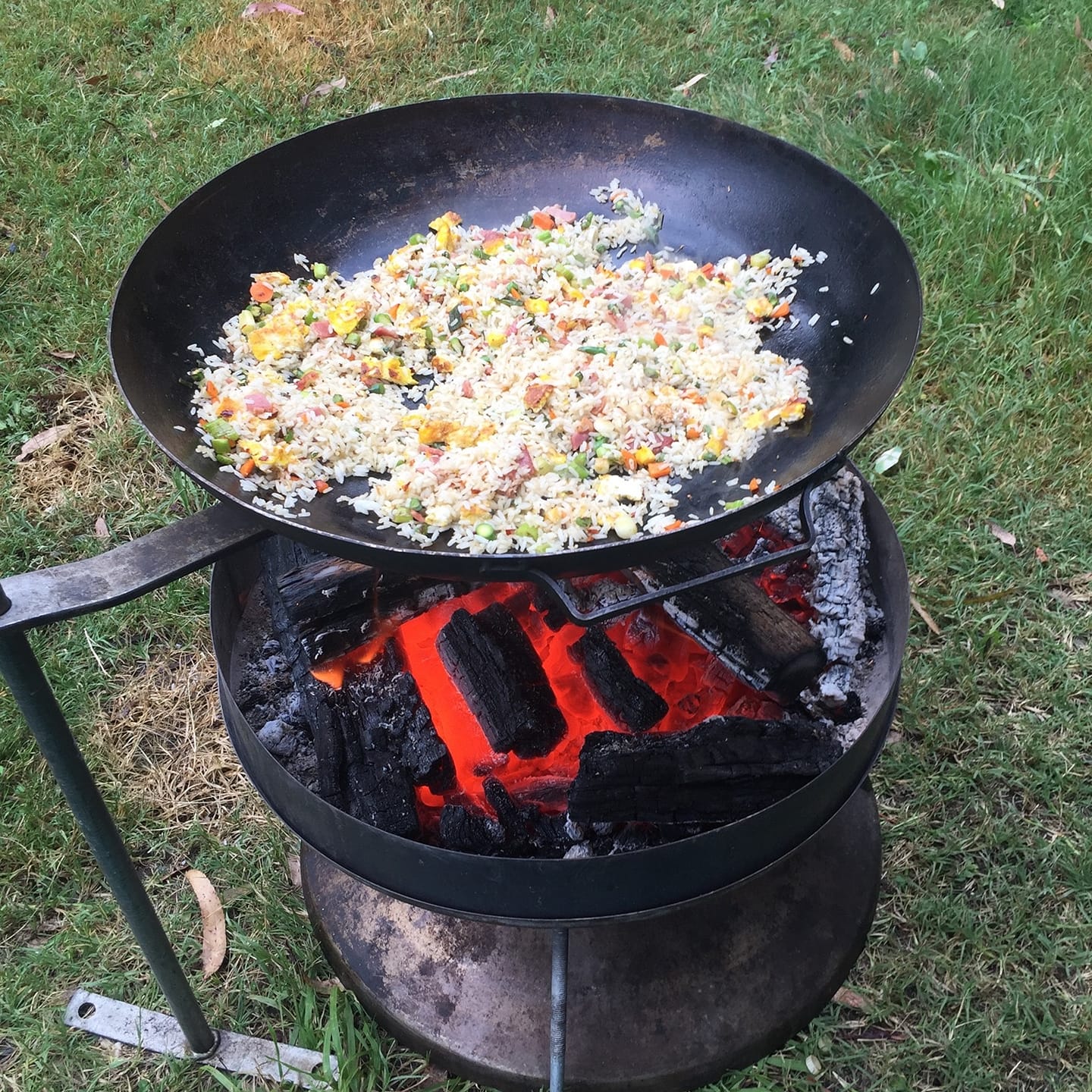 Wok over campfire