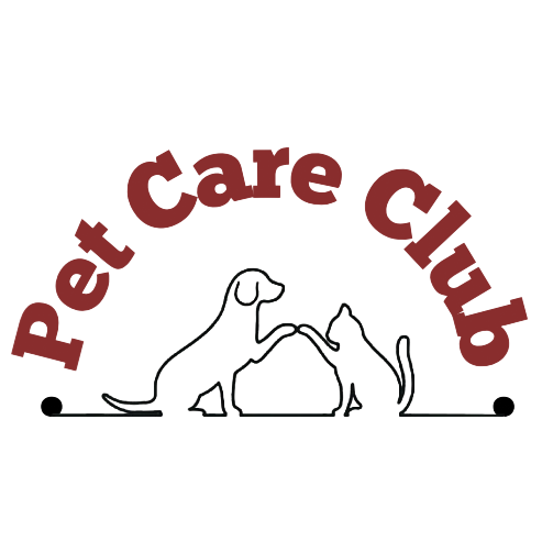 Logo: "Pet Care Club" with dog and cat paw-to-paw, arched text in red.
