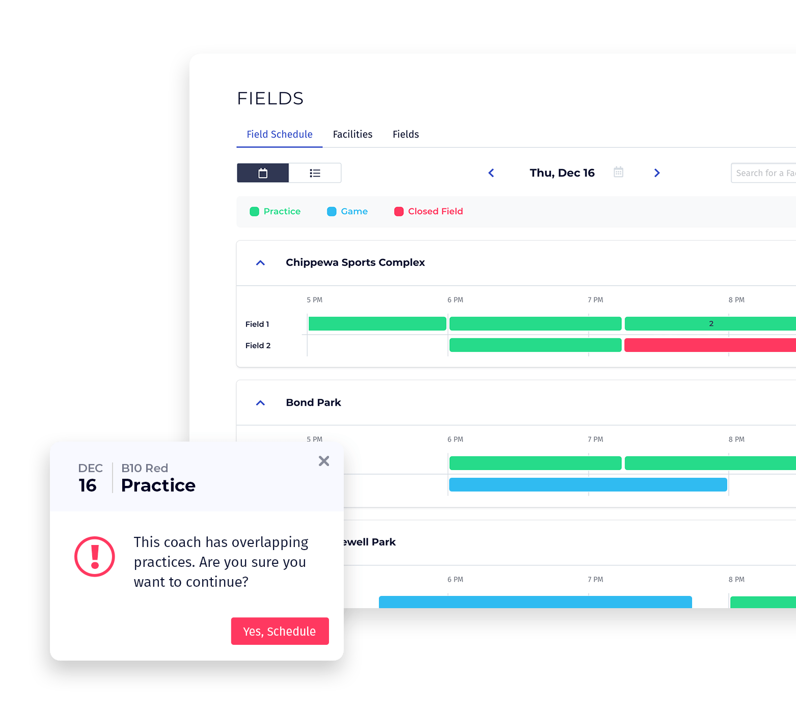 PlayMetrics field planner and scheduling