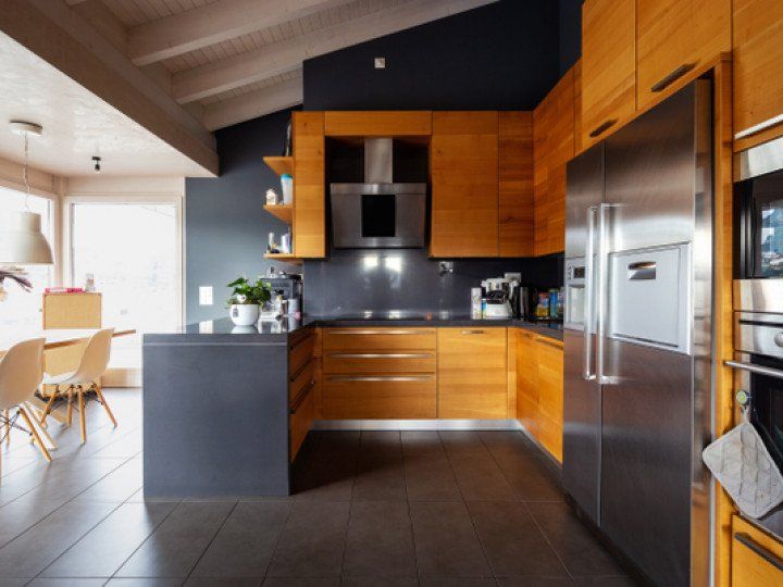 kitchen with orange cabinetry
