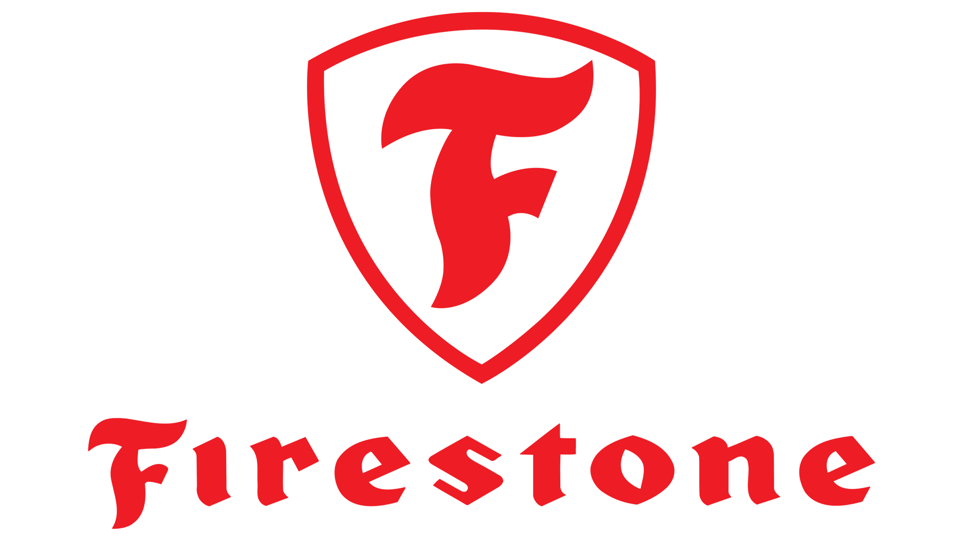 The firestone logo is a red shield with a letter f on it.