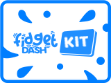 A blue and white logo for fidget box dash.