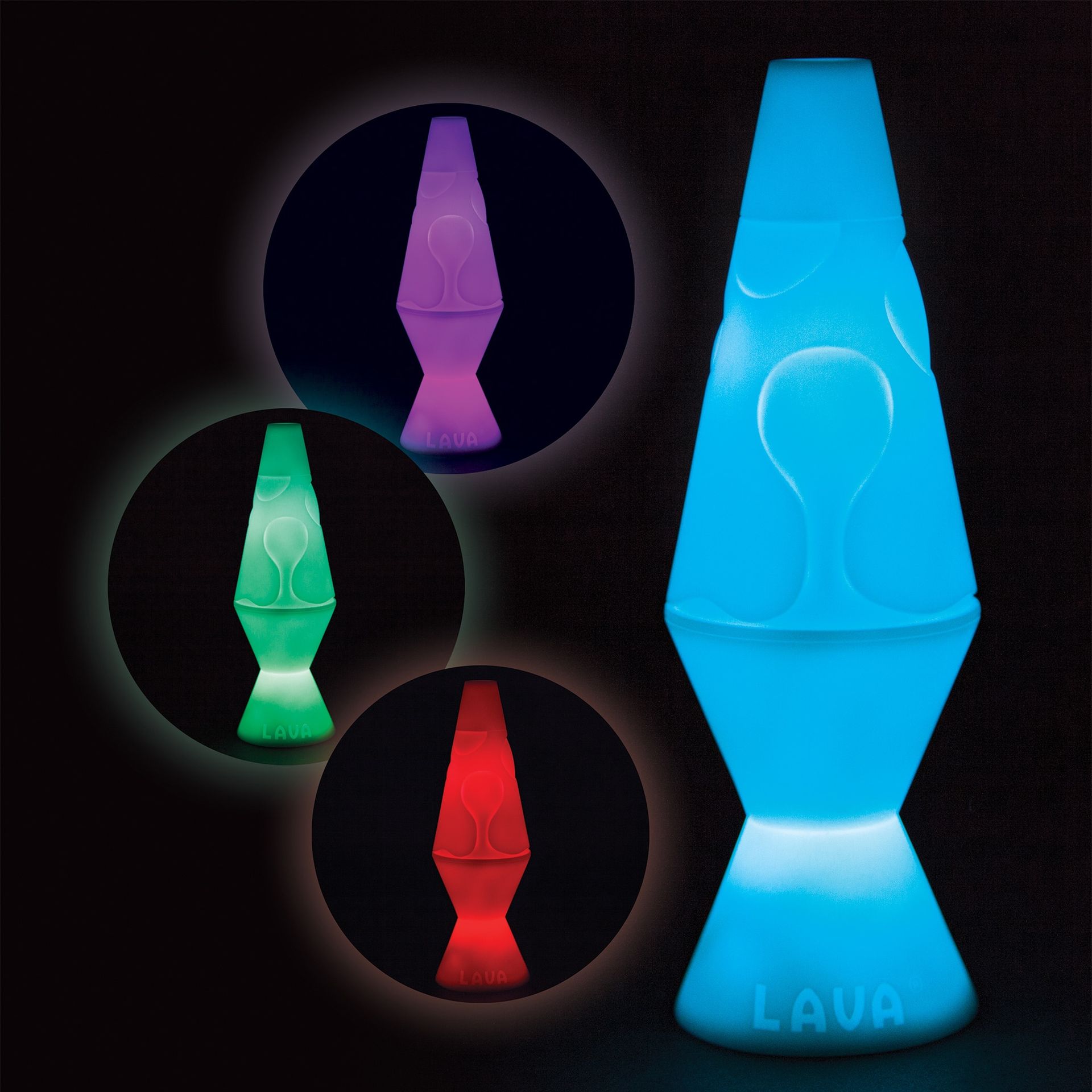Glow in the dark lava lamps with different colors