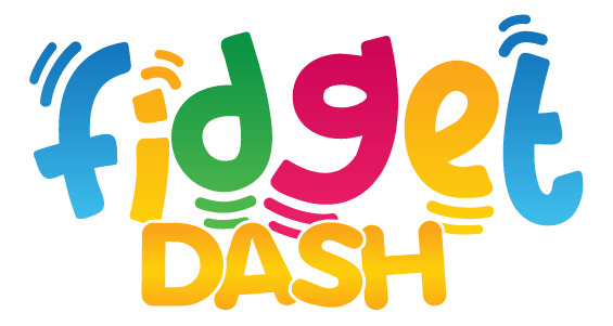 A colorful logo for fidget dash on a white background.