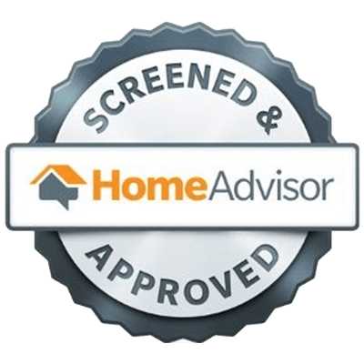A screened and approved home advisor logo on a white background