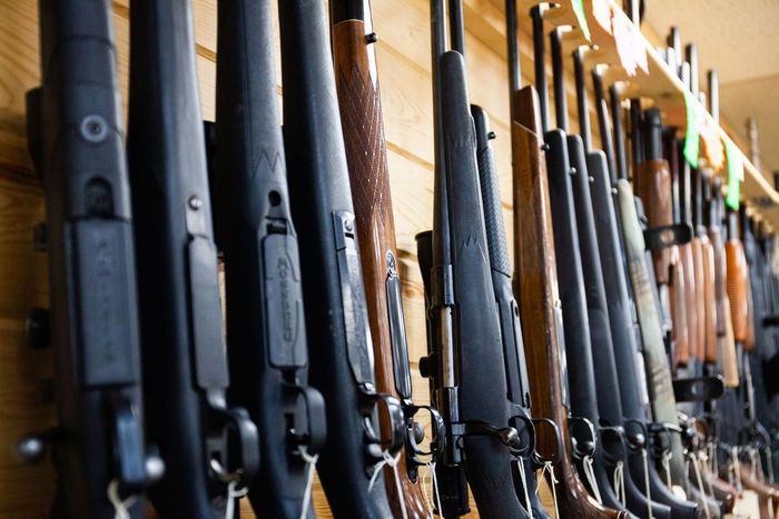 A Row of Rifles Are Lined up On a Wall