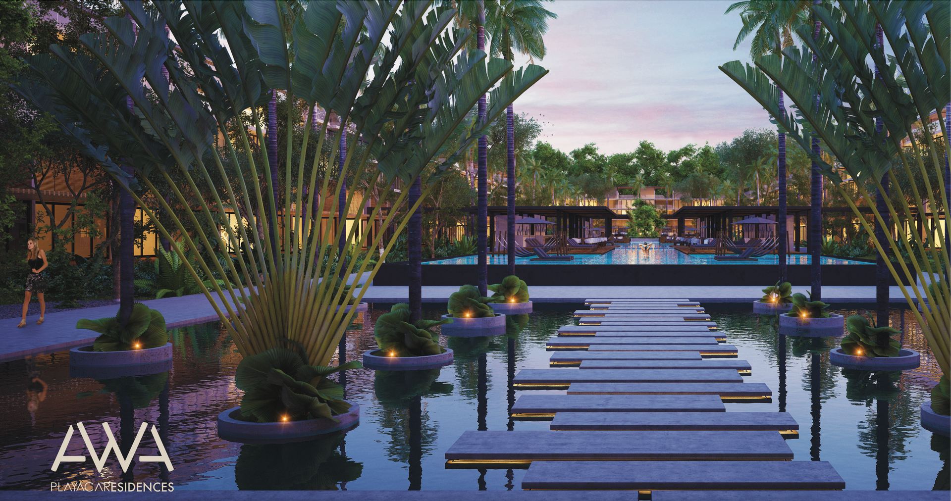 AWA is a high-end residential project that offers 230 luxury condominiums in three towers (each one with ground floor + two floors) on a 322,917 square feet lot in the beautiful surroundings of Playacar. This fractionation has access to a prehispanic area that has been preserved both by time and by its inhabitants, in addition to the incredible Xaman Há aviary that surprises with the diversity of its exotic fauna, without neglecting high security 24/7, among many other amenities and services.
