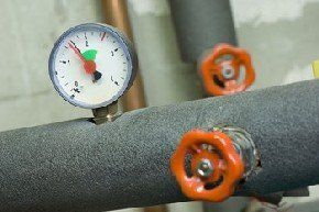 Pressure gauge  and taps on gas pipes