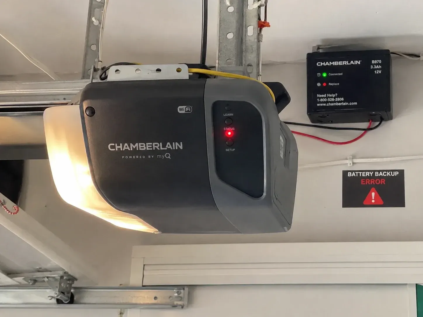 Battery backup garage door opener error on a residential opener system in Roscoe IL 