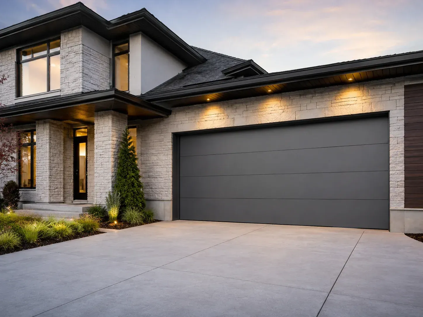 Modern insulated garage door on a contemporary residential home