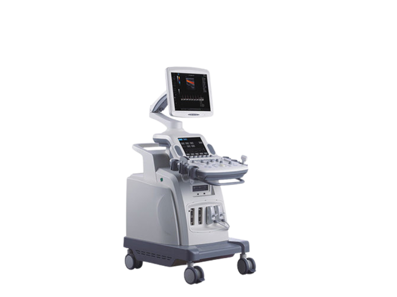 An ultrasound machine with a monitor on top of it.