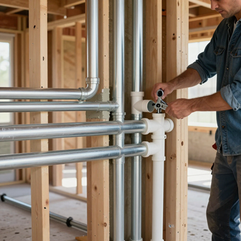 new house build plumbing with new construction plumbing pipes in wall being built in braselton ga