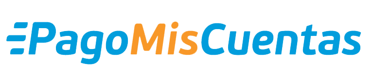 Logotipo de PagoMisCuentas, un servicio de pago de facturas en línea. El texto está en azul y naranja.