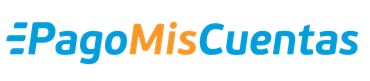 Logotipo de PagoMisCuentas, un servicio de pago de facturas en línea. El texto está en azul y naranja.