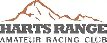Logo of Harts Range Amateur Racing Club. Features stylized mountain, text, and a horseshoe.