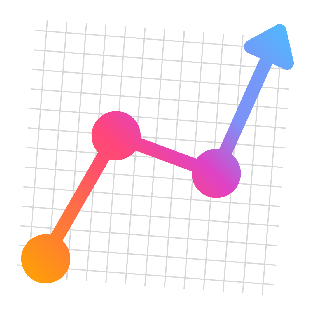 A colorful graph with an arrow pointing up on a graph paper.
