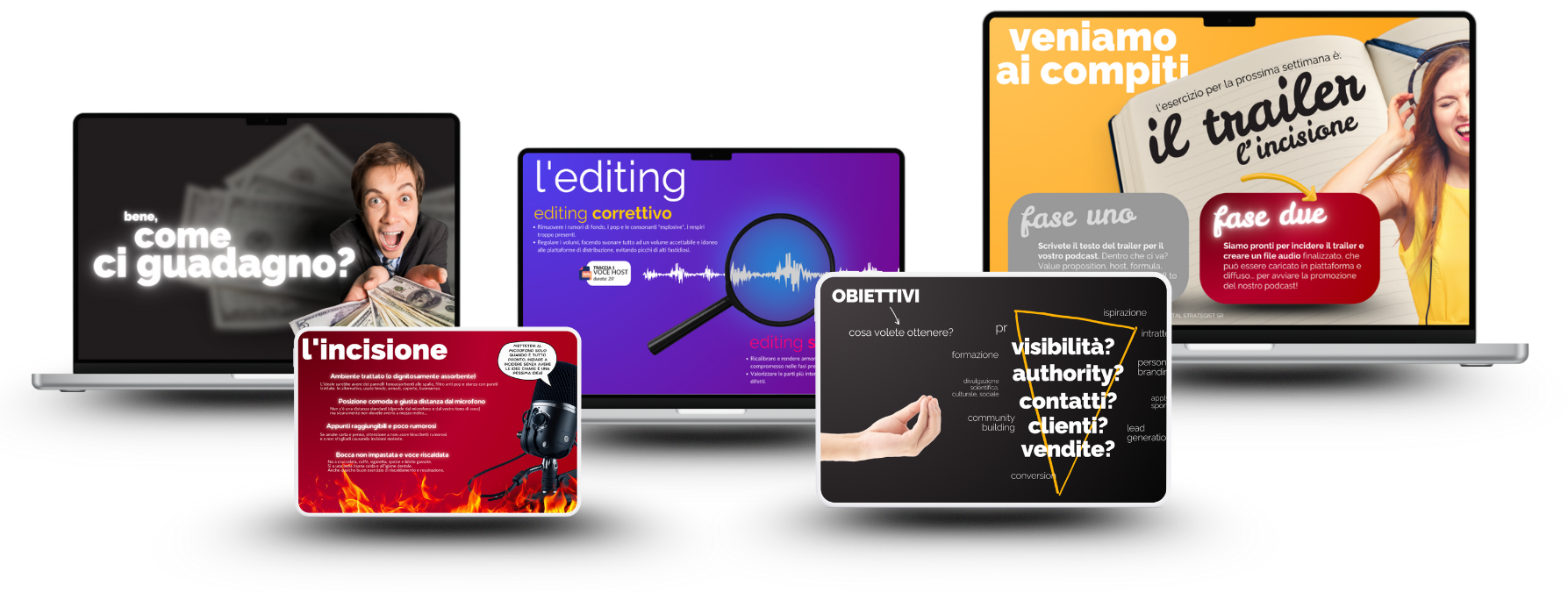 Three laptops are sitting next to each other on a white surface.