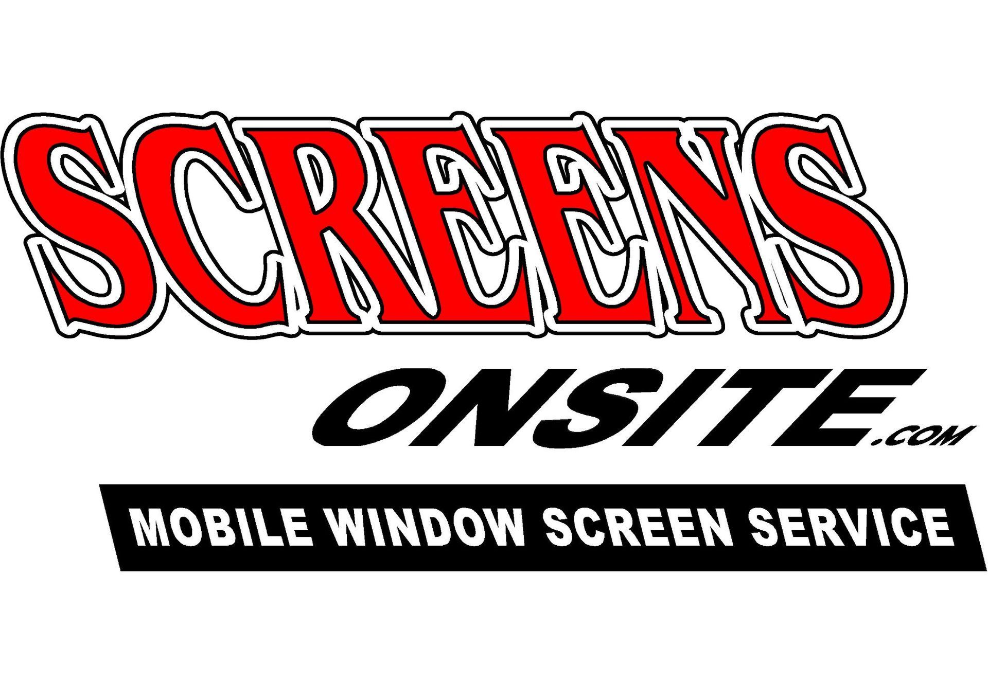 A logo for screens onsite , a mobile window screen service.