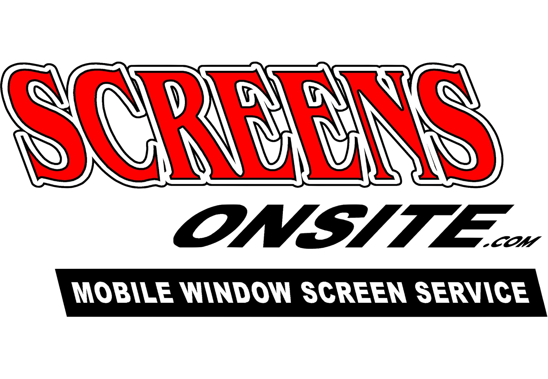 The logo for screens onsite is a mobile window screen service.