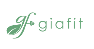 Logo of GiaFit, a fitness brand, with a stylized leaf and dumbbell icon in teal.