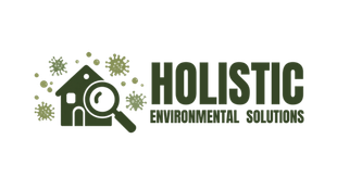 Logo for Holistic Environmental Solutions: house with a magnifying glass examining microorganisms. Text reads "HOLISTIC ENVIRONMENTAL SOLUTIONS".