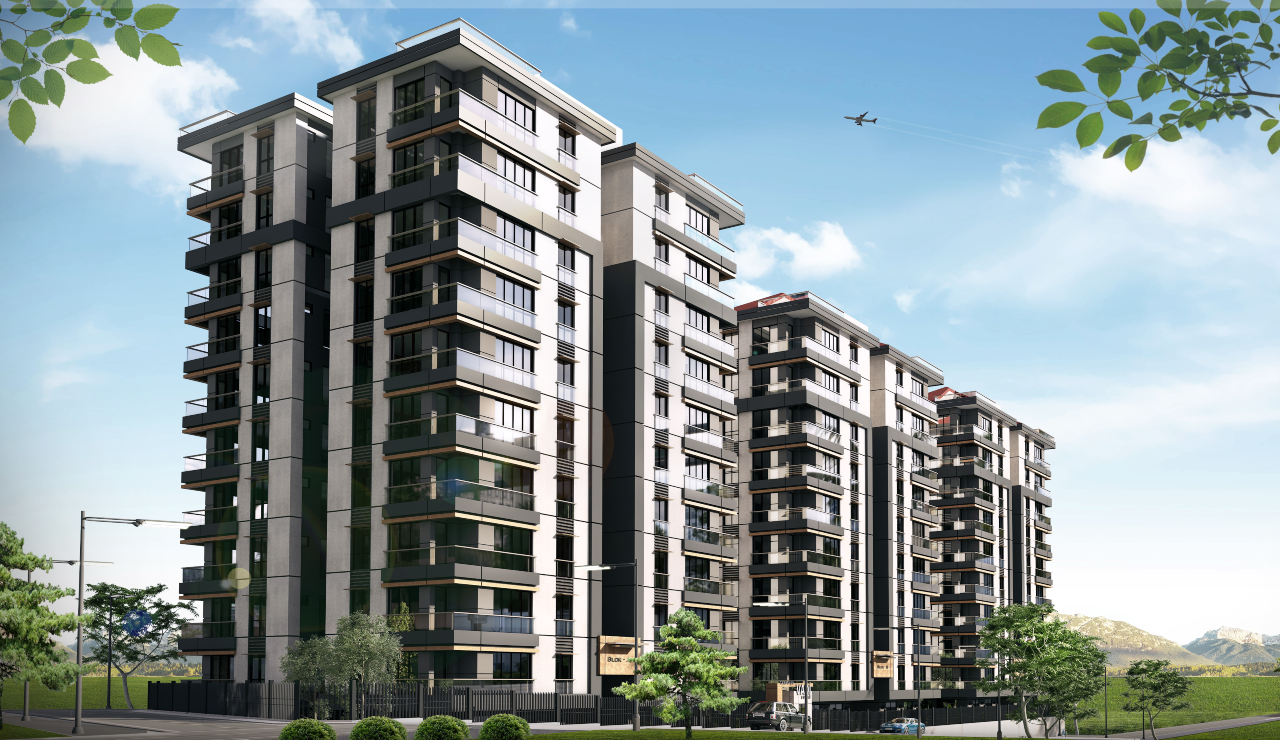 Impressão artística de um grande prédio de apartamentos