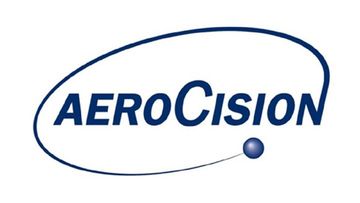 AeroCision logo: dark blue text within an oval, with a blue sphere and curved line.