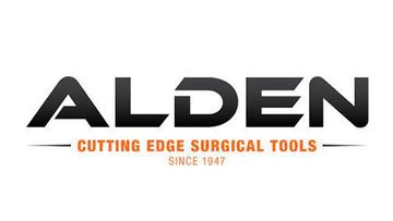 Alden logo: Bold, dark gray text with "ALDEN" above "CUTTING EDGE SURGICAL TOOLS" in orange; "SINCE 1947" below.