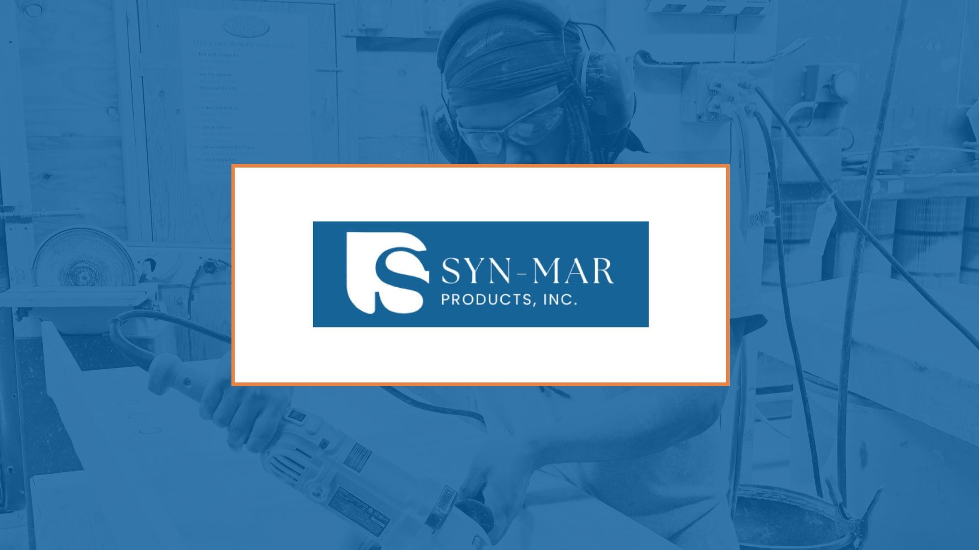 Woman in lab setting, logo overlay of Syn-Mar Products Inc., blue and white color scheme.