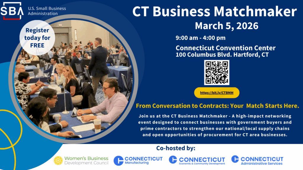 A flyer for the CT Business Matchmaker event on March 5, 2026, at the Connecticut Convention Center.