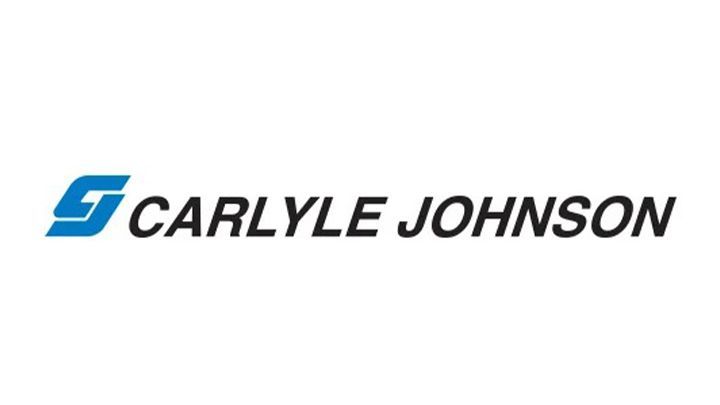 Logo of Carlyle Johnson, text in black beside a blue abstract symbol.