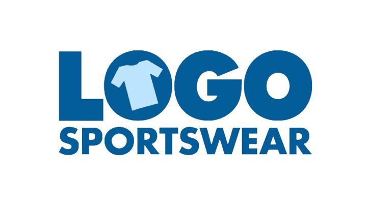 Logo Sportswear logo: blue text with a t-shirt icon. 