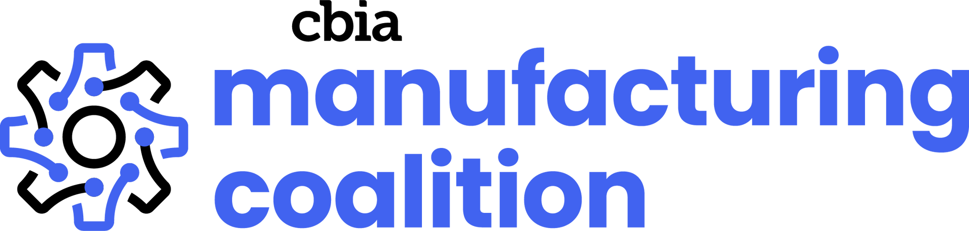 Logo of the CBIA manufacturing coalition. A gear-like design is on the left,