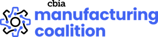 Logo of the CBIA manufacturing coalition. A gear-like design is on the left, 