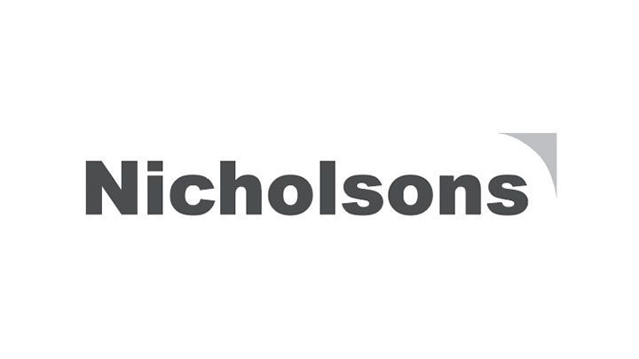 Nicholsons company logo in gray text with a gray curved design element.
