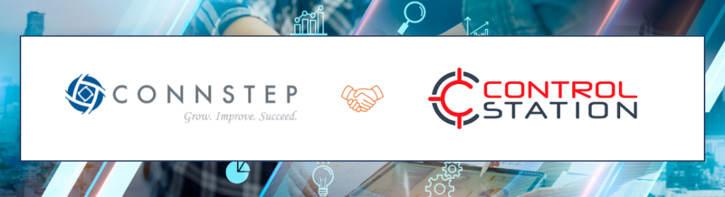 Logos for Connstep, a golden emblem, and Control Station.