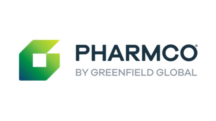 Logo for Pharmco by Greenfield Global: a green and white geometric shape with