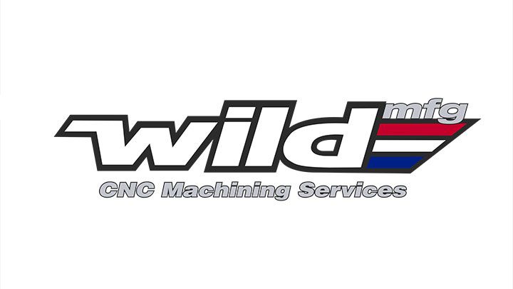 Logo for Wild Mfg CNC Machining Services: bold, white