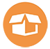 Orange circle with a white open box icon.