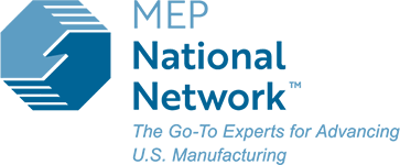 Logo for MEP National Network, with a geometric shape and text emphasizing manufacturing expertise.