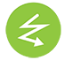 Green circle with white lightning bolt and downward arrow.
